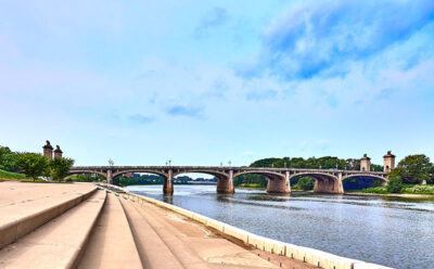 The amphitheater steps at the River Common along the Susquehanna River in Wilkes-Barre, PA.