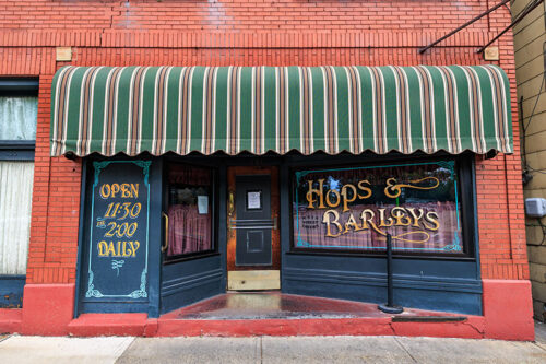 The exterior of Hops and Barley in Luzerne, PA.