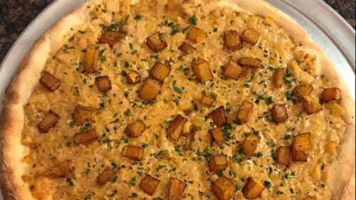 The vibrant pumpkin pizza from Basile's Italian Restaurant and Pizzeria in Tamaqua, PA.