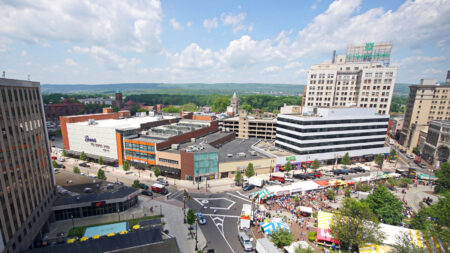 An aerial view of downtown Wilkes-Barre, PA.