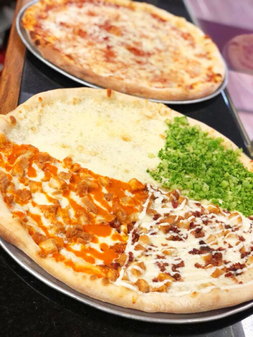 A variety of pizzas on display at Vesuvio’s Pizzeria & Ristorante in Wilkes-Barre, PA.