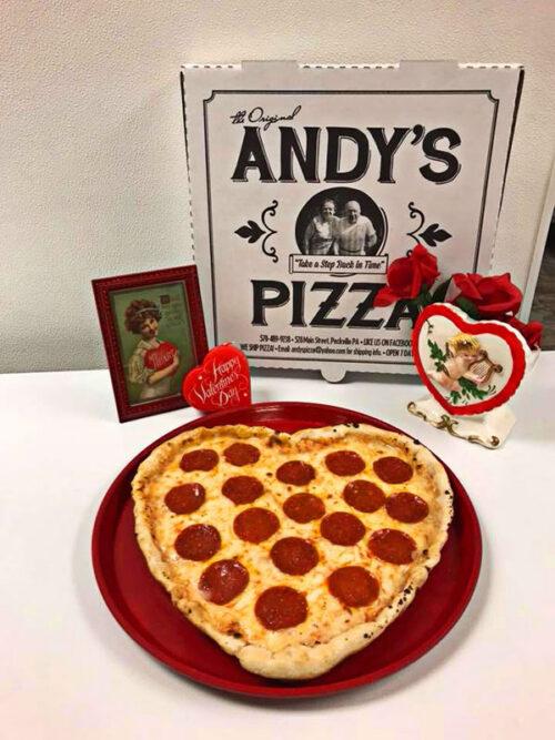 Heart shaped pizza from Andy's Pizza in Peckville, PA.