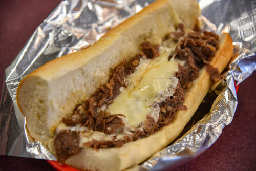 A cheeseteak with a generous helping of American cheese from King of King Gyros & The Cheesesteak Factory in Wilkes-Barre, PA.