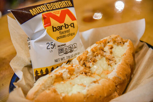 A chicken cheesesteak with a side of Middleswarth BBQ chips from Union Craft House in Scranton, PA.