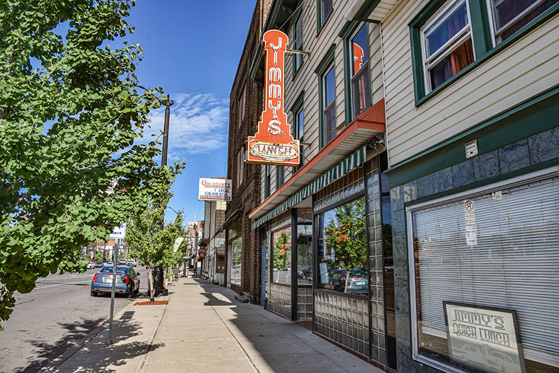 Exterior shot of the sign above the entrance to Jimmy’s Quick Lunch in Hazleton, PA.