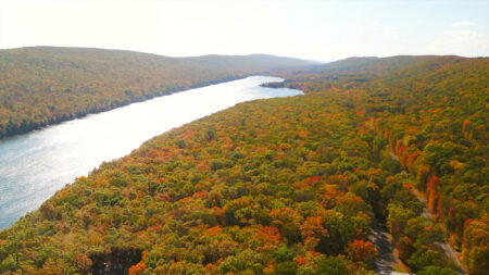 An aerial view of the foliage at Mauch Chunk Lake in Jim Thorpe, PA.