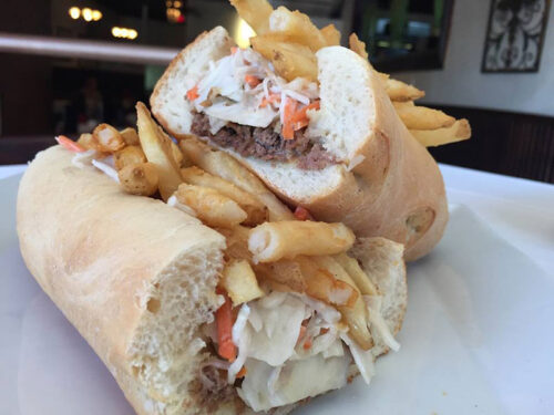 A cheesesteak with coleslaw and fries from Samario's Pizza & Restaurant in Scranton, PA.