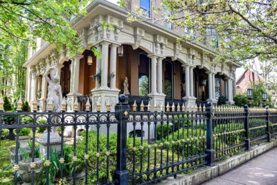 Statues inside the gardens at the Frederick Stegmaier Mansion in Wilkes-Barre, PA.