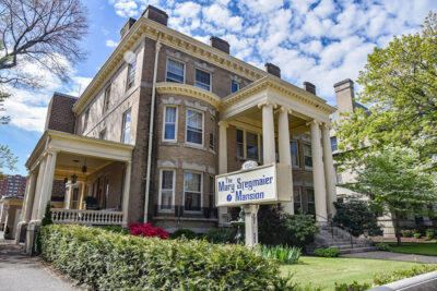 The Mary Stegmaier Mansion, a gold brick Greek Revival mansion in Wilkes-Barre, PA.