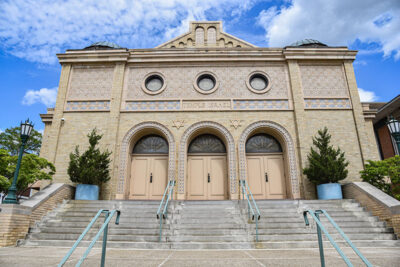 The stairs at the grand entrance to Temple Israel in Wilkes-Barre, PA.