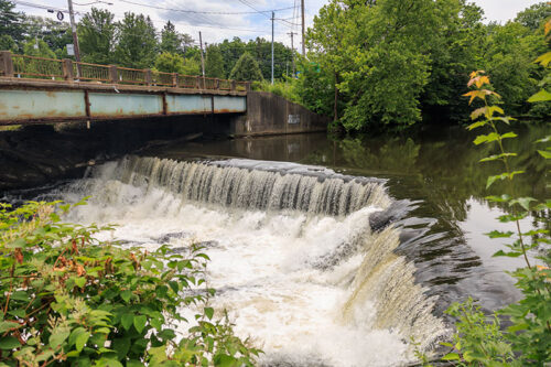 A cascading waterfall at Ann Street Park in Stroudsburg, PA.