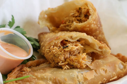 A close up of a chicken empanada from Empanada King in Scranton, PA.