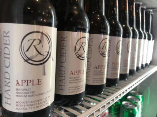 Bottles of hard cider on a shelf at Ritter’s Farm Market in Lake Ariel, PA.