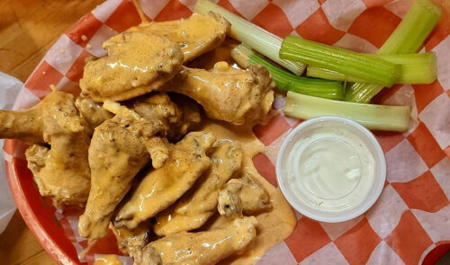 Basket of chicken wings at Cheap Shots Bar and Restaurant in Olyphant, PA.