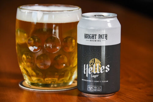 A fresh glass of Helles Lager from Bright Path Brewing in jim thorpe, PA.