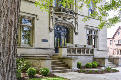 The grand entrance at Weckesser Hall on the campus of Wilkes University in Wilkes- Barre, PA.
