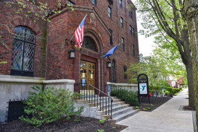 The entrance of the Greater Wyoming Valley Area YMCA building in Wilkes-Barre, PA.