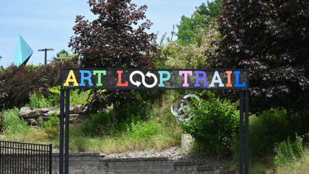 A colorful sign with 