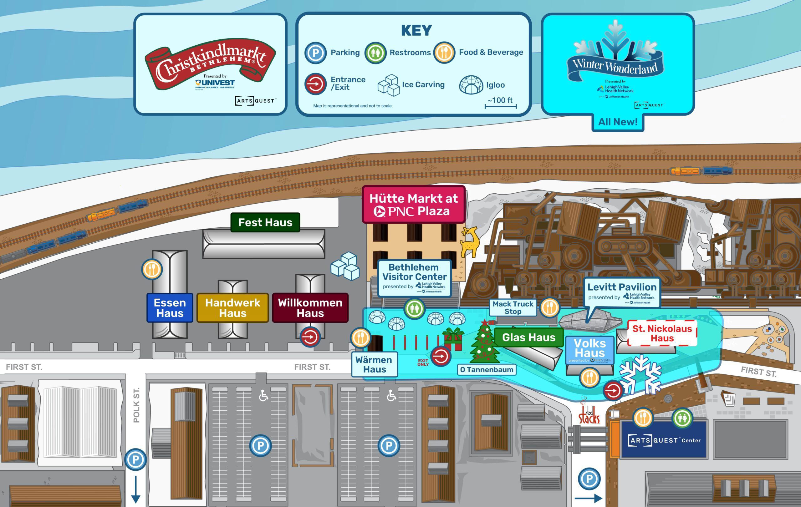 The map of the Christkindlmarkt in Bethlehem, PA