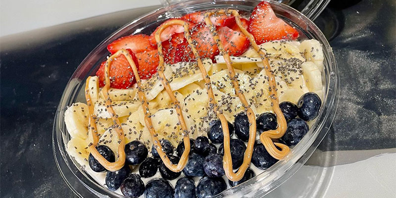A close up of the smoothie bowl at blend'd Smoothie Bar
