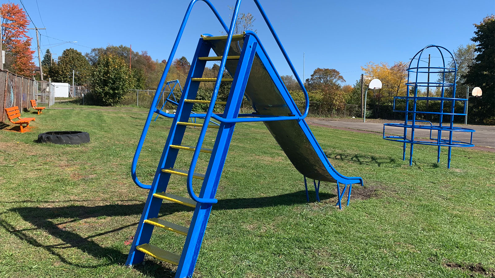 Blue slide at Columbus Park and Playground in Hazleton, PA.