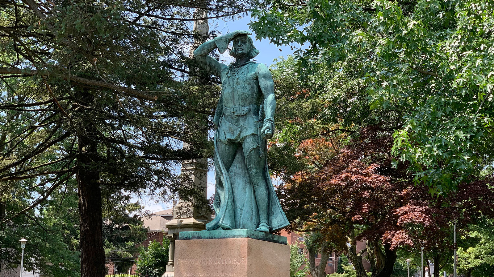 Christopher Columbus monument at Memorial Park in Hazleton, PA.