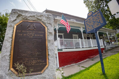 A historical marker commemorating Sullivan's March which took place in 1779 in Tunkhannock, PA.