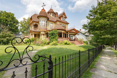 A view of the Piatt Mansion from outside the rod iron fence in Tunkhannock, PA.