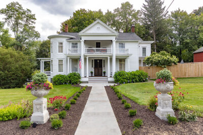 A view down the front walkway of the DeWitt House on the Historic Tunkhannock Walking tour in tunkhannock, PA.