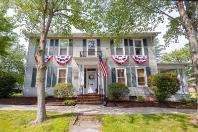 A view of the front of the Isaac Slocum House along the Historic tunkhannock Walking Tour in Tunkhannock, PA.