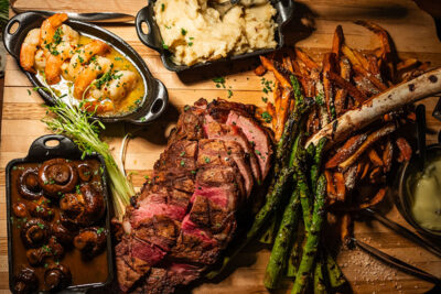 A New York strip with a variety of sides from Kalahari Resort in Pocono Manor, PA.