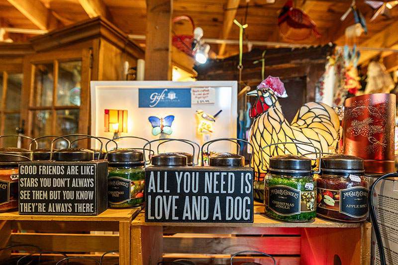 A sign and other small home goods set up at Country Dawn Country Store in Milford, PA.