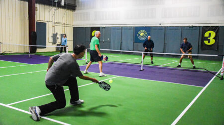 Men and women playing pickleball at Dropshot Pickleball in White Mills, PA.