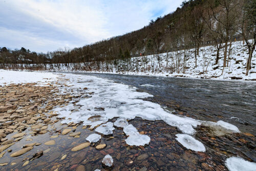 A view of the icy Lehigh River from Lehigh Gorge State Park in Weatherly, PA.