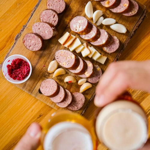 A spread of traditional smoked kielbasa and horse radish for dipping at Opriska Kielbasa in Carbondale, PA.