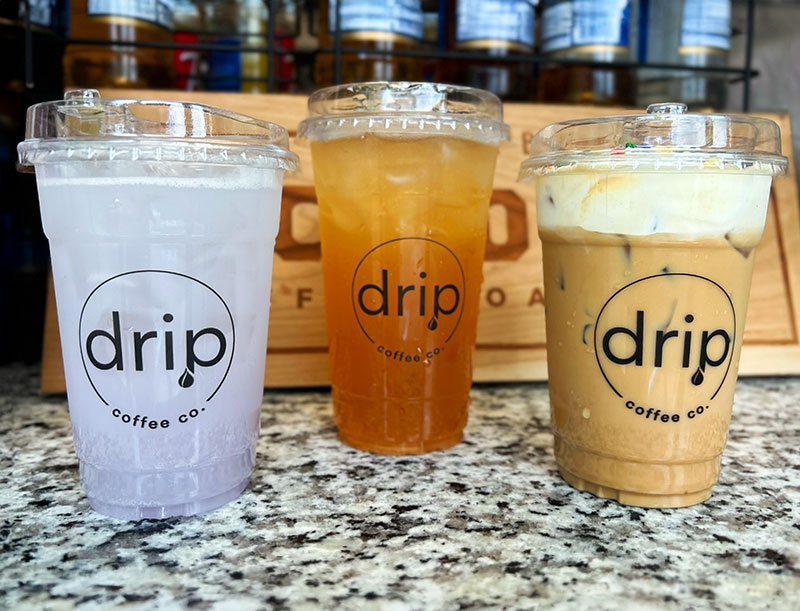Three iced coffee drinks from Drip Coffee Co. in Shavertown, PA.