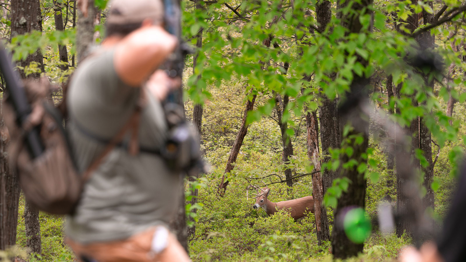 Man pointing arrow at a deer target at Montage Mountain’s Archery Fest in Scranton, a popular event highlighting hunting outfitters and recreation.
