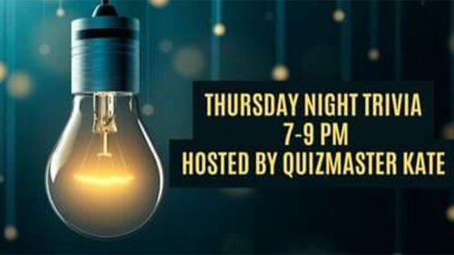 A trivia night graphic with a lightbulb for Brewskis Coffee & Bar in Bloomsburg, PA.