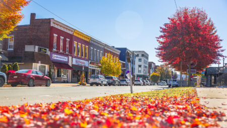 View of Main Street in Honesdale during fall foliage season.