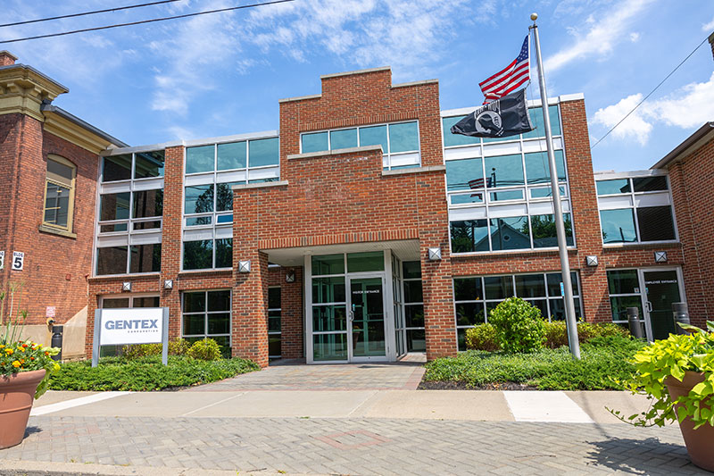 View of Gentex Corporation's brick-facade headquarters in Carbondale. 