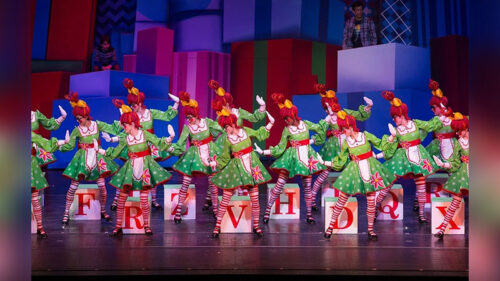 Dancers perform on stage at Radio City Music Hall during the Rockettes Christmas Spectacular.