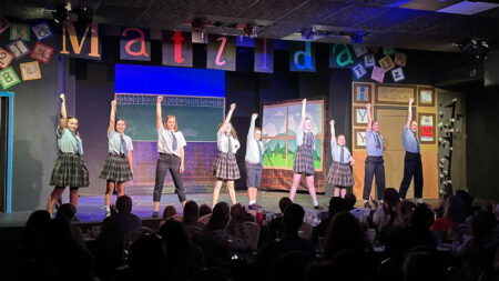 Children performing on stage in a production of Matilda at Music Box Dinner Playhouse in Swoyersville, PA.