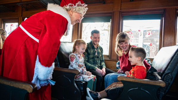 Mrs. Claus greeting Children on the North Pole Limited holiday train excursion hosted by Steamtown National Historic Site in Scranton, PA.