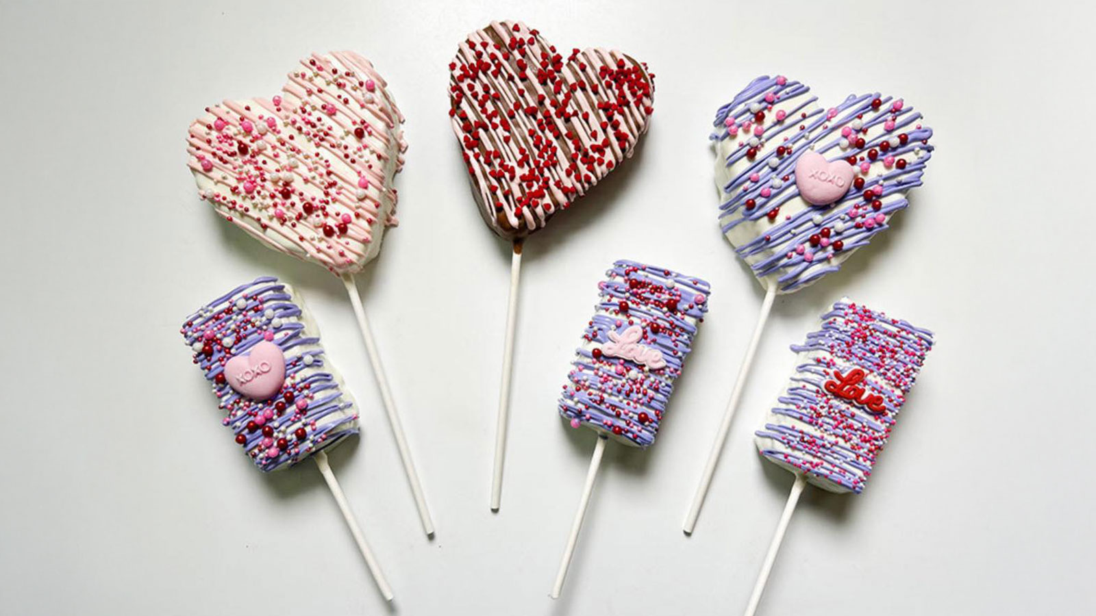 Heart-shaped sweets decorated for Valentine's Day from Alle's Chocolate Shoppe in Forty Fort, PA.