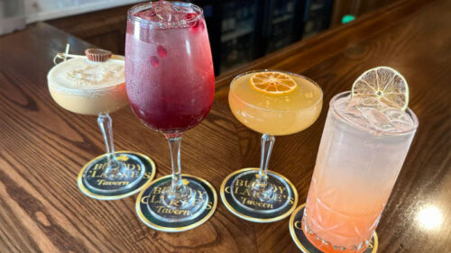 A line up of colorful mocktails on the bar at Buddy Clarke's Tavern in Dunmore, PA