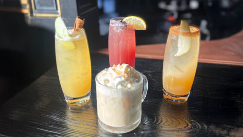 Four colorful mocktails on the table at Queen City Tavern in Olyphant, PA.