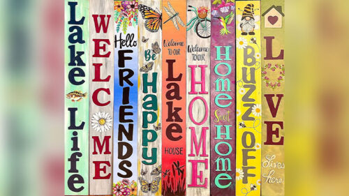 Wooden porch signs that were decorated at Tornado Alley Tasting Room in Lehighton, PA.