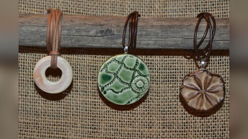 Ceramic pendants from Kettle Creek Pottery in Stroudsburg, PA