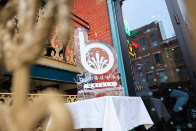 An ice sculpture outside the Broadway Grille during Winterfest in Jim Thorpe, PA
