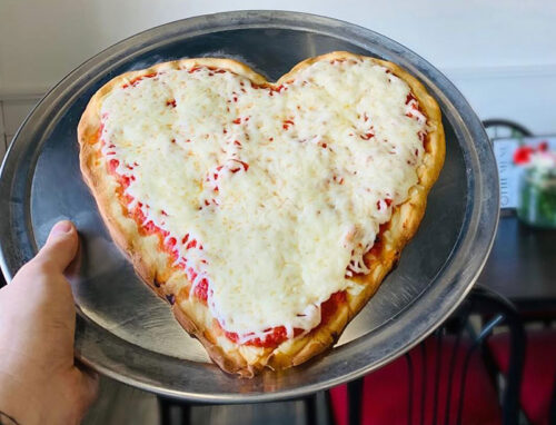 Heart shaped pizza from Mary Lou’s Pizza in Old Forge, PA.